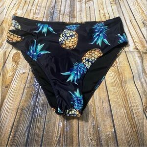 NEW Blue Pineapple Print High Waisted Cutout Bikini Bottoms